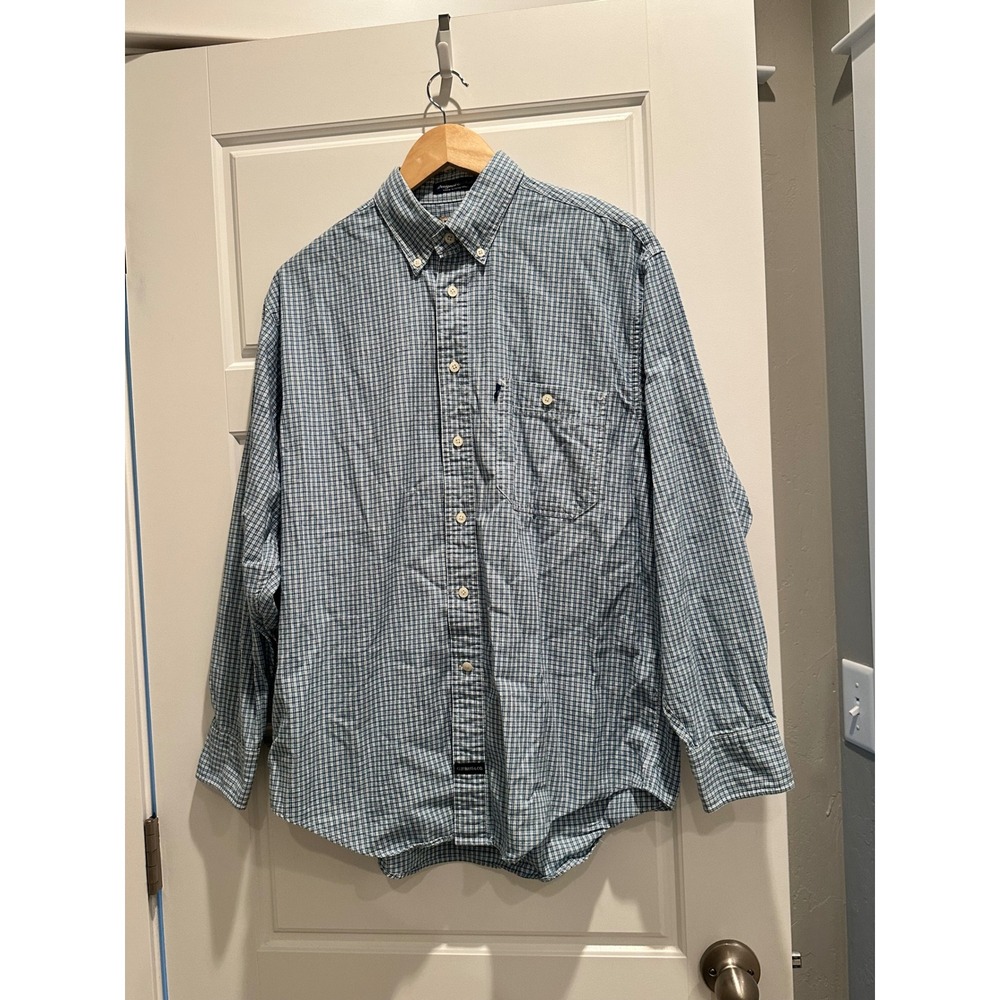G.H. Bass & Co Mens Blue Gingham Check Indigo‎ Cotton Button Down Shirt Size M